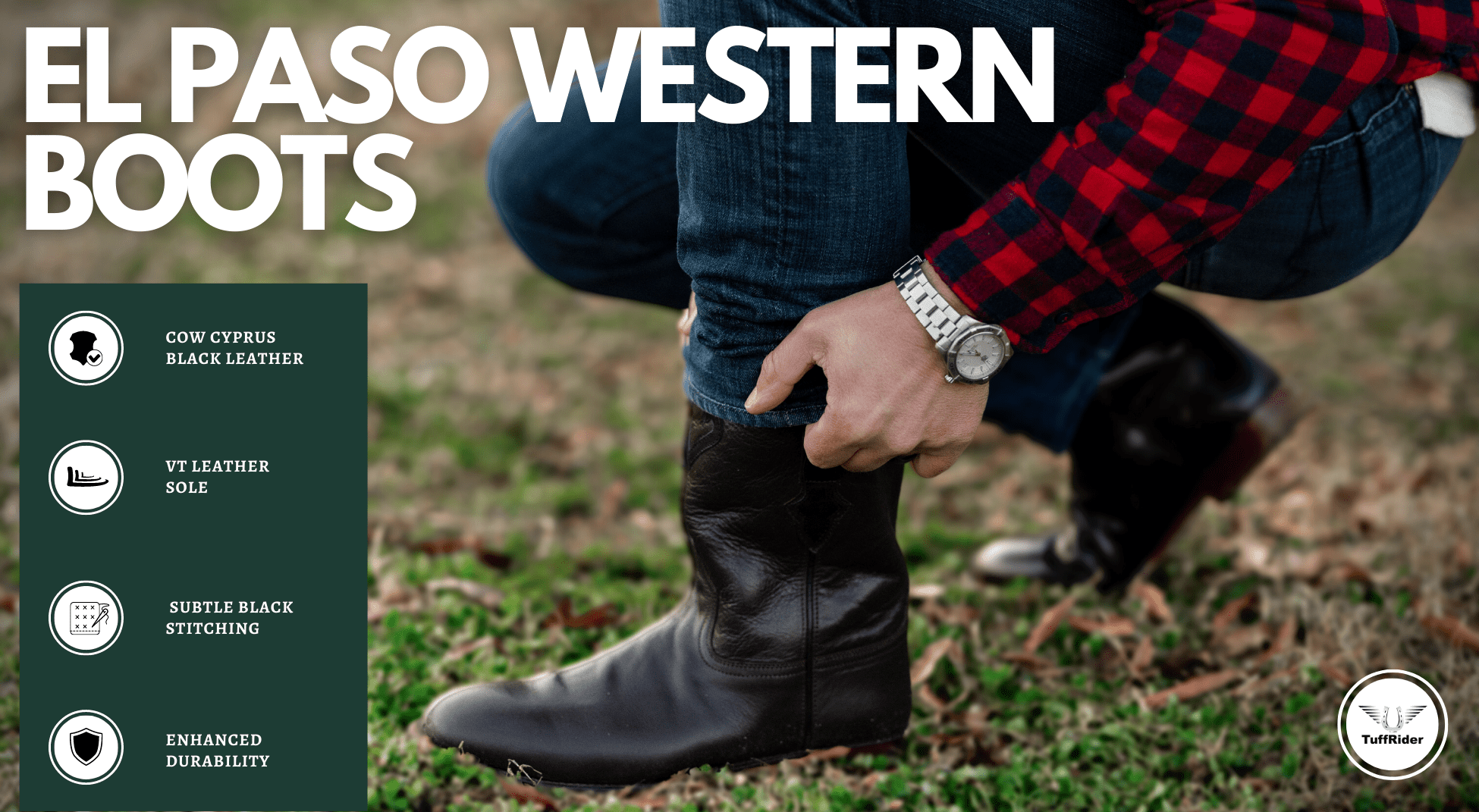 TuffRider Men's El Paso Leather Embroidered Round Toe Western Boots