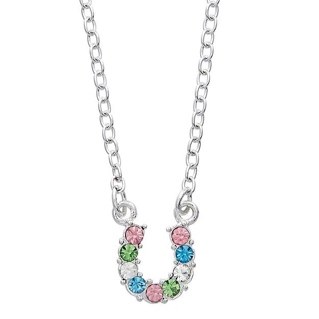 AWST Int'l Aqua Rhinestone Horseshoe Necklace w/Horse Head Gift Box