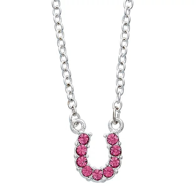 AWST Int'l Aqua Rhinestone Horseshoe Necklace w/Horse Head Gift Box