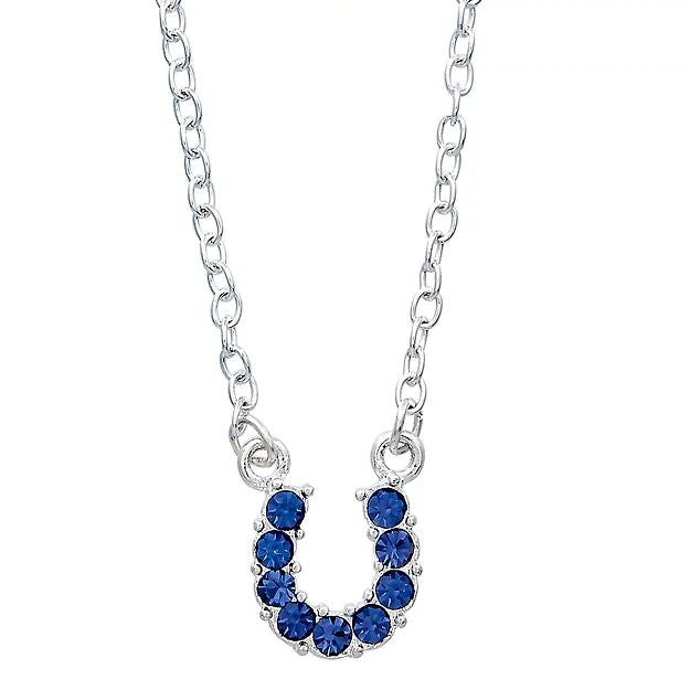 AWST Int'l Aqua Rhinestone Horseshoe Necklace w/Horse Head Gift Box