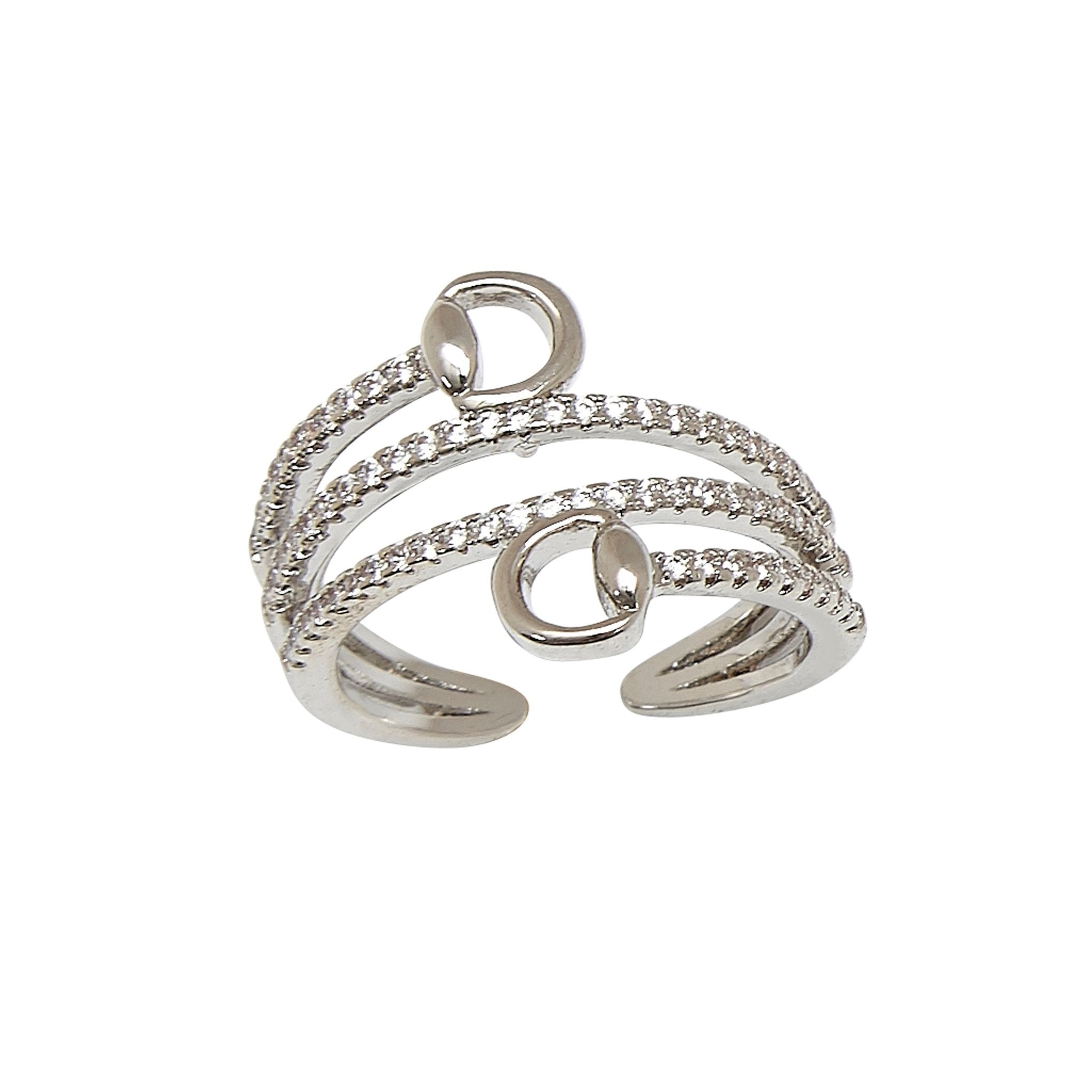AWST Int'l  Rhodium Spiral Rhinestones & Snaffle Bit Adjustable Ring