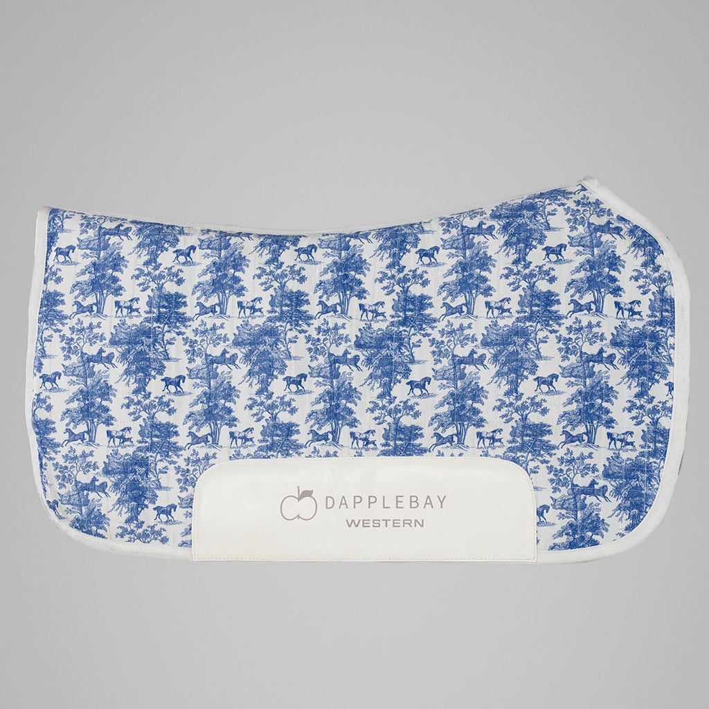 Dapplebay Equestrian Toile Western Saddle Pad-Blue/White