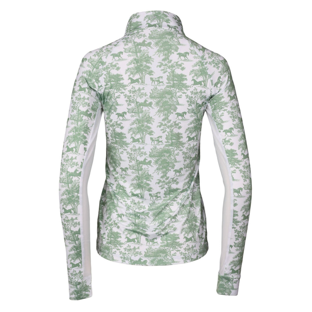 Dapplebay Equestrian Toile 1/4 Zip Light Riding Top - Long Sleeve-Green/White