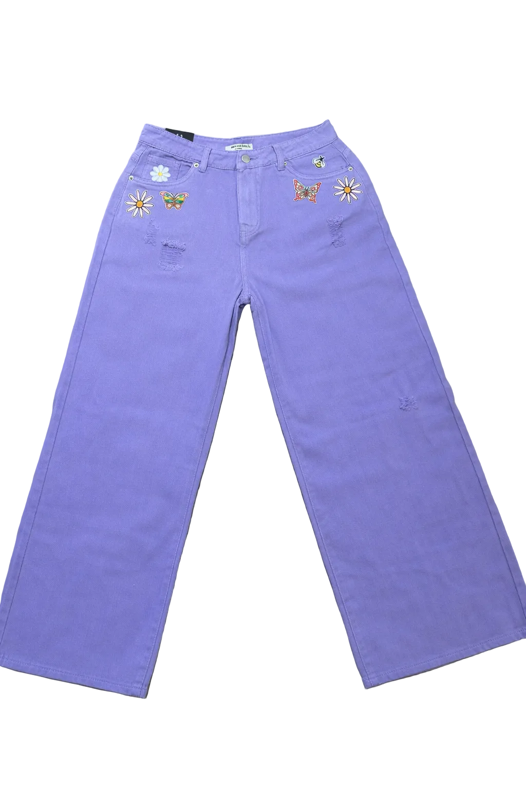 Easter Purple Spring Patch High Waist Distressed Wide Leg Baggy Jeans