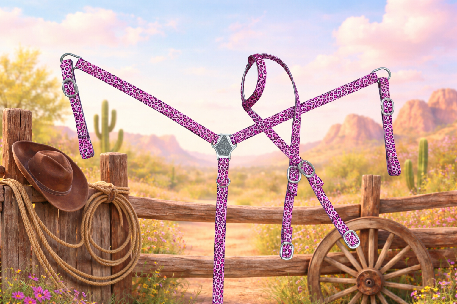 Catty Cowgirl Nylon One Ear Headstall & Breast Collar Tack Set
