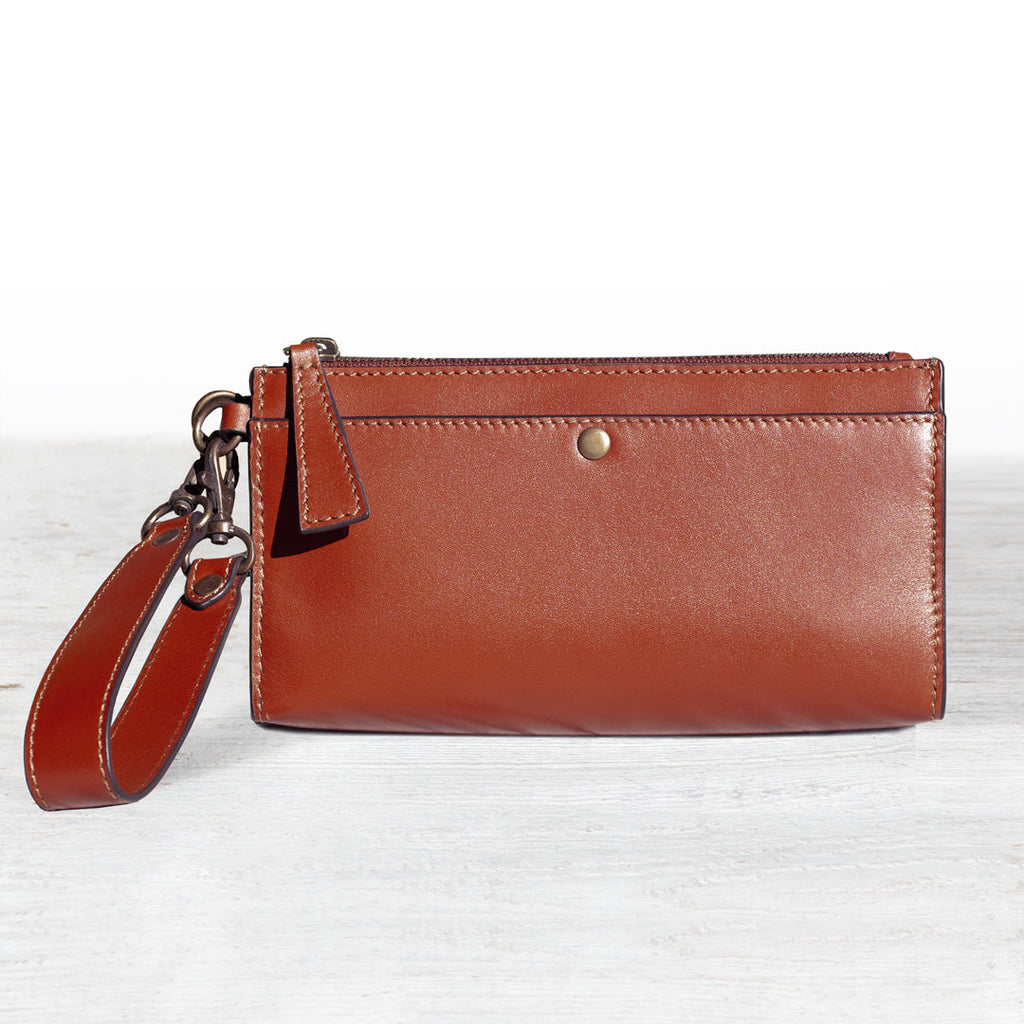 Caravel Wristlet Clutch - Luxury Leather Handbag in Cognac