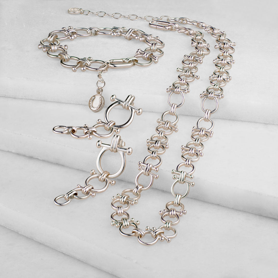 Bocara - Horse Bit Chain Link Equestrian Necklace in Silver