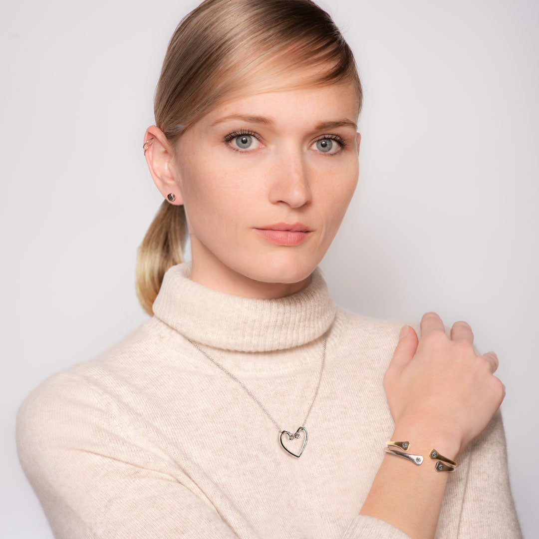 Charmed - Mossanite Equestrian Horseshoe Nail Heart Necklace in Silver