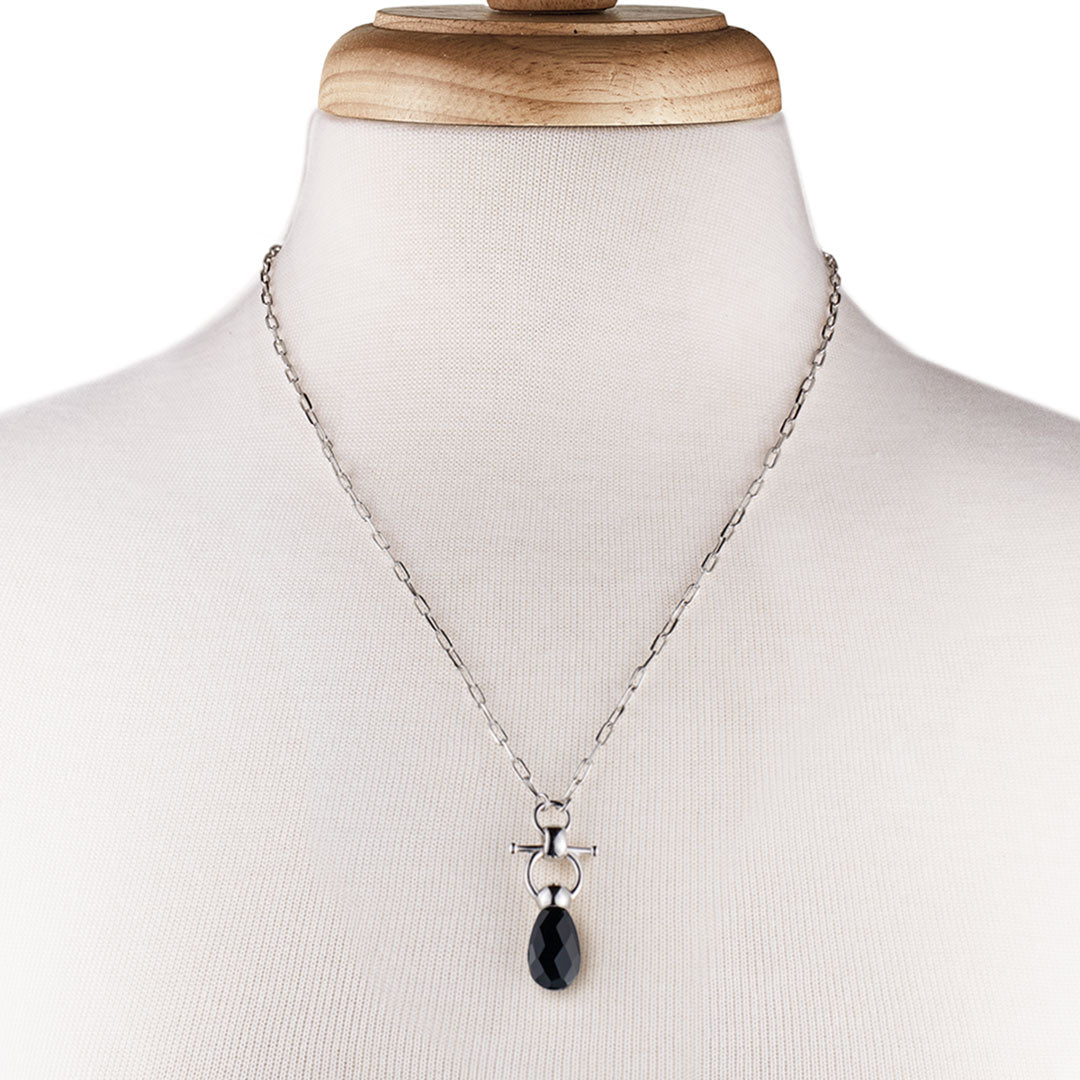 Droplette - Black Onyx Horse Bit Equestrian Earring in Silver