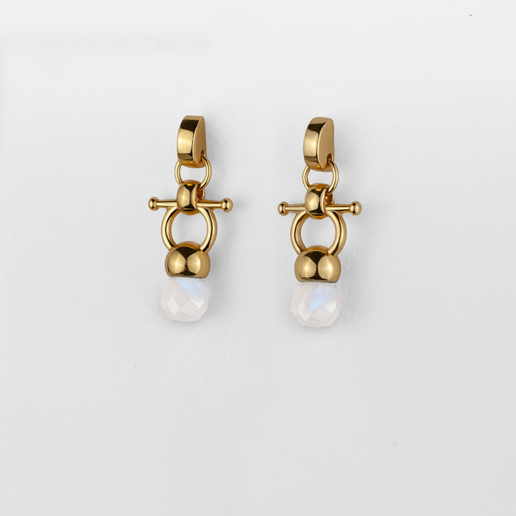 Briolette - Moonstone Horse Bit Equestrian Earring in Gold