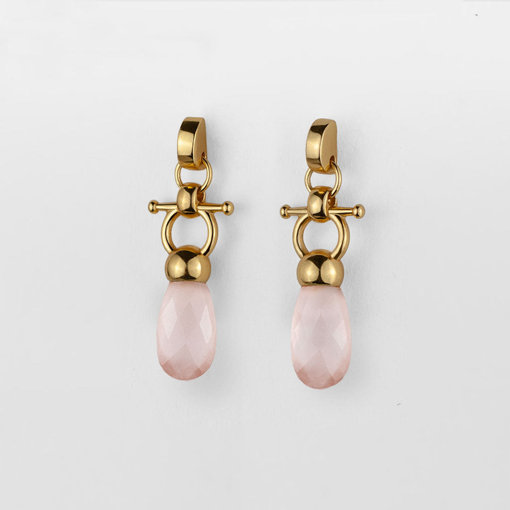 Droplette - Rose Quartz Equestrian Horse Bit Necklace in Gold