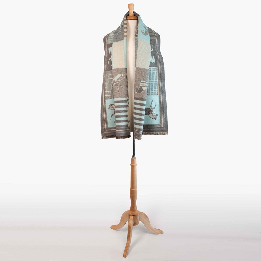 Devon -  Aqua Equestrian Motif Luxe Shawl