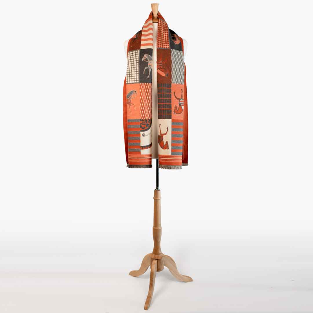 Devon -  Tangerine Equestrian Motif Luxe Shawl