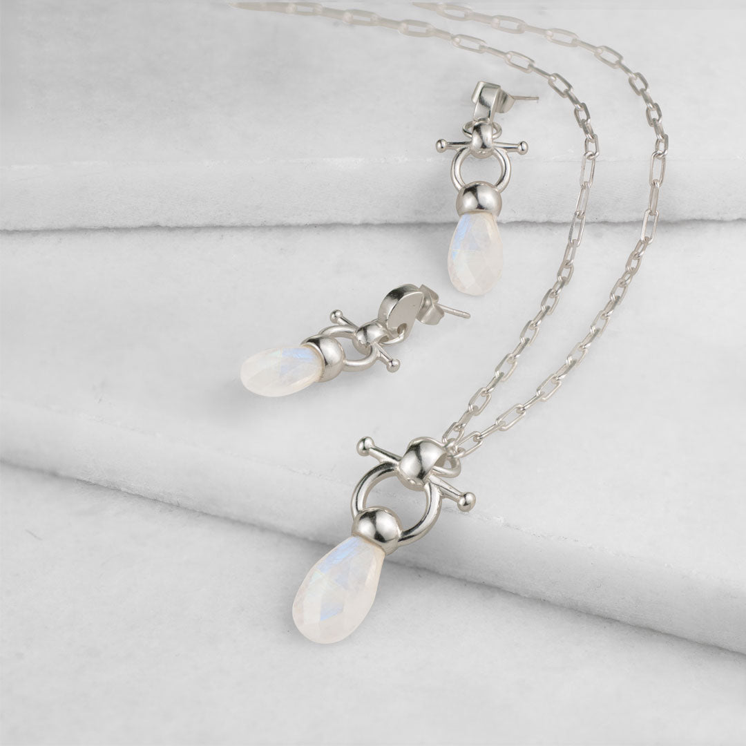 Droplette - Moonstone Equestrian Horse Bit Necklace in Silver