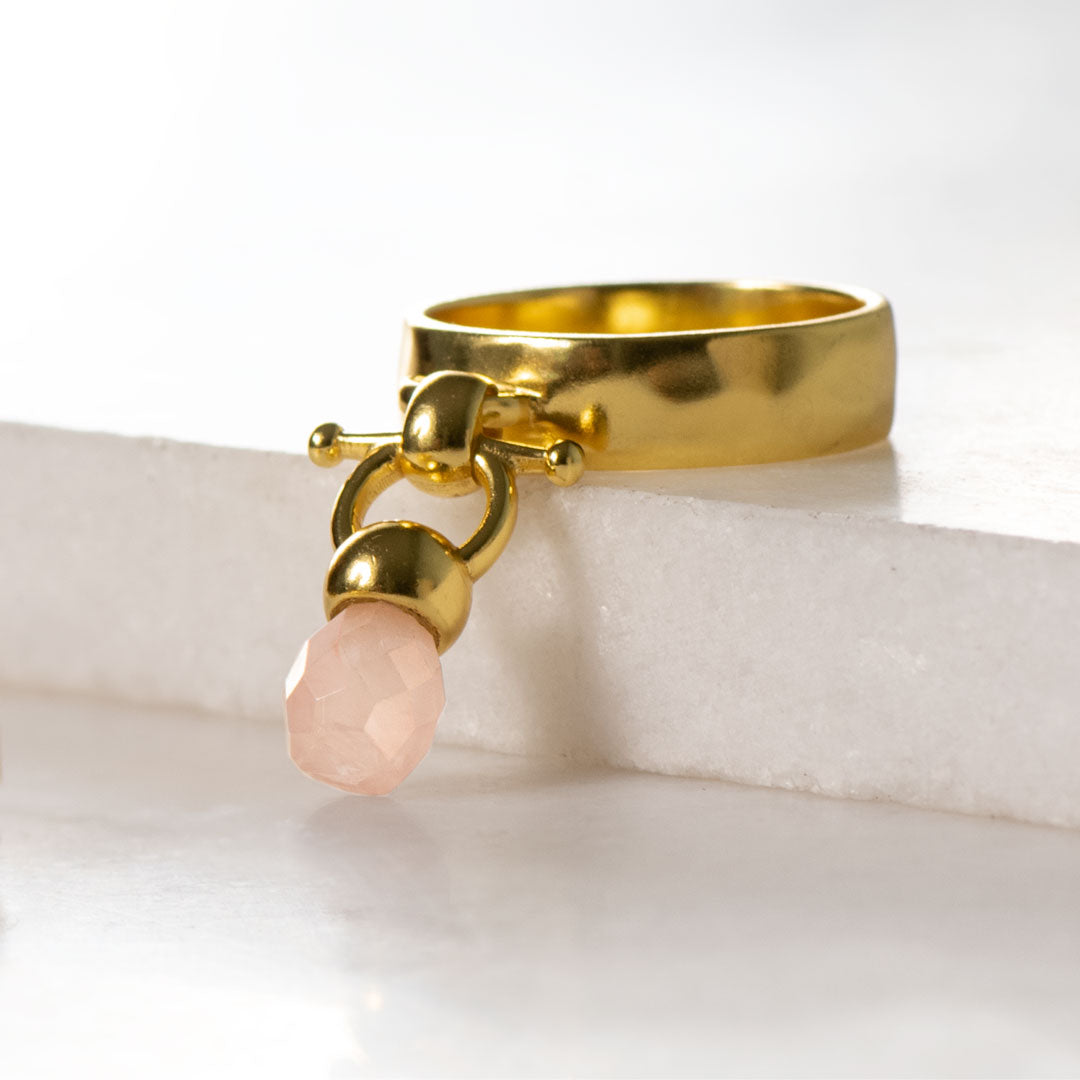 Droplette - Rose Quartz Equestrian Horse Bit Necklace in Gold