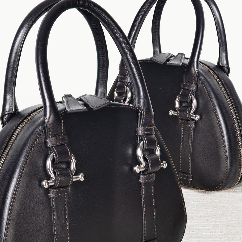 Kella - Horse Bit Vanity Luxury Leather handbag in Black