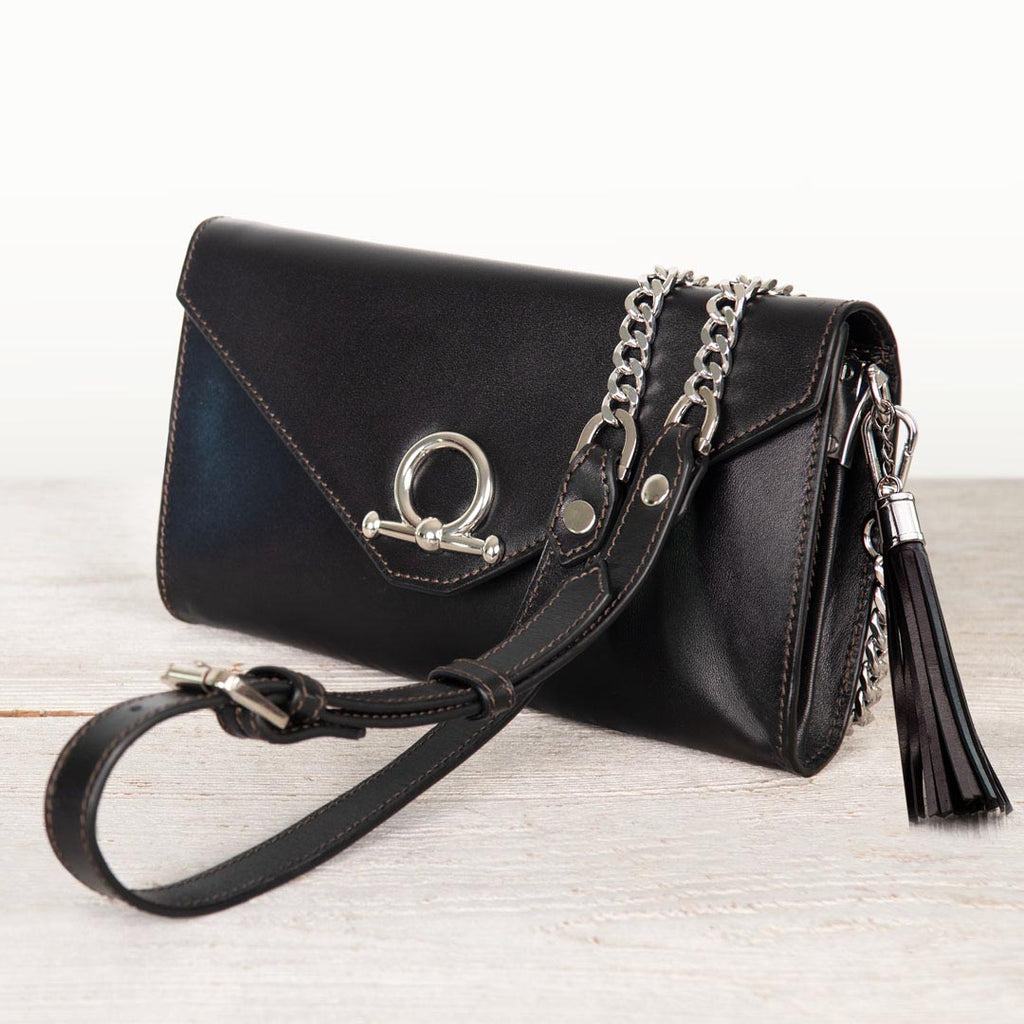 Del Mar - Horse Bit Crossbody Luxury Leather Handbag in Black