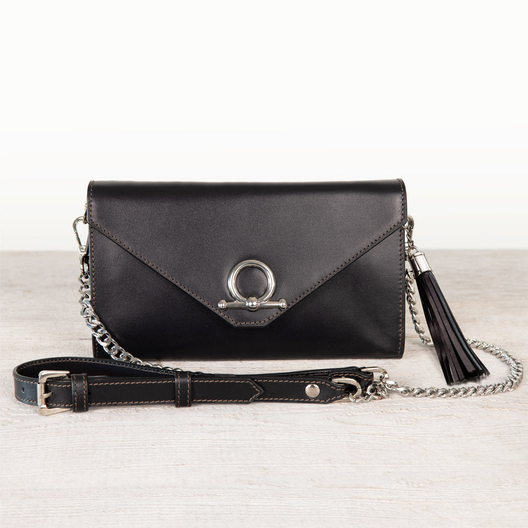 Del Mar - Horse Bit Crossbody Luxury Leather Handbag in Black