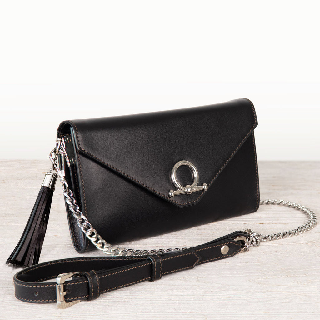 Del Mar - Horse Bit Crossbody Luxury Leather Handbag in Black