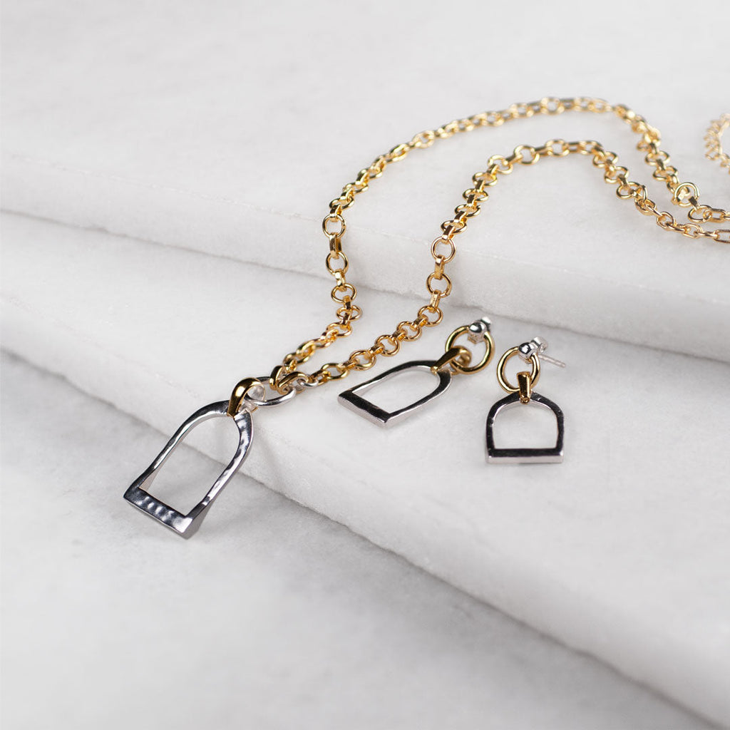 Denby - Two Tone Equestrian Riding Stirrup Necklace
