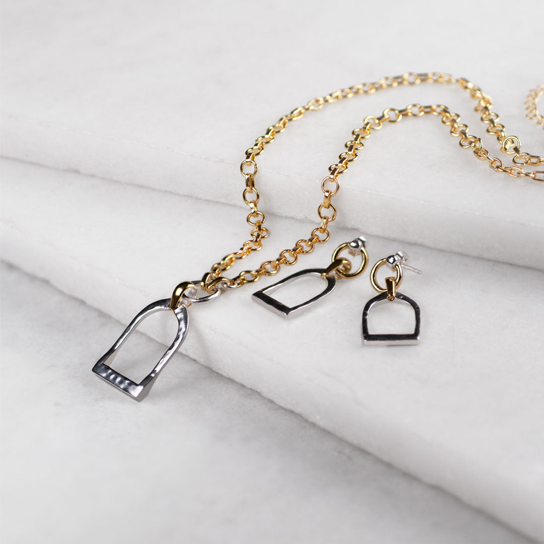 Denby - Two Tone Equestrian Riding Stirrup Necklace