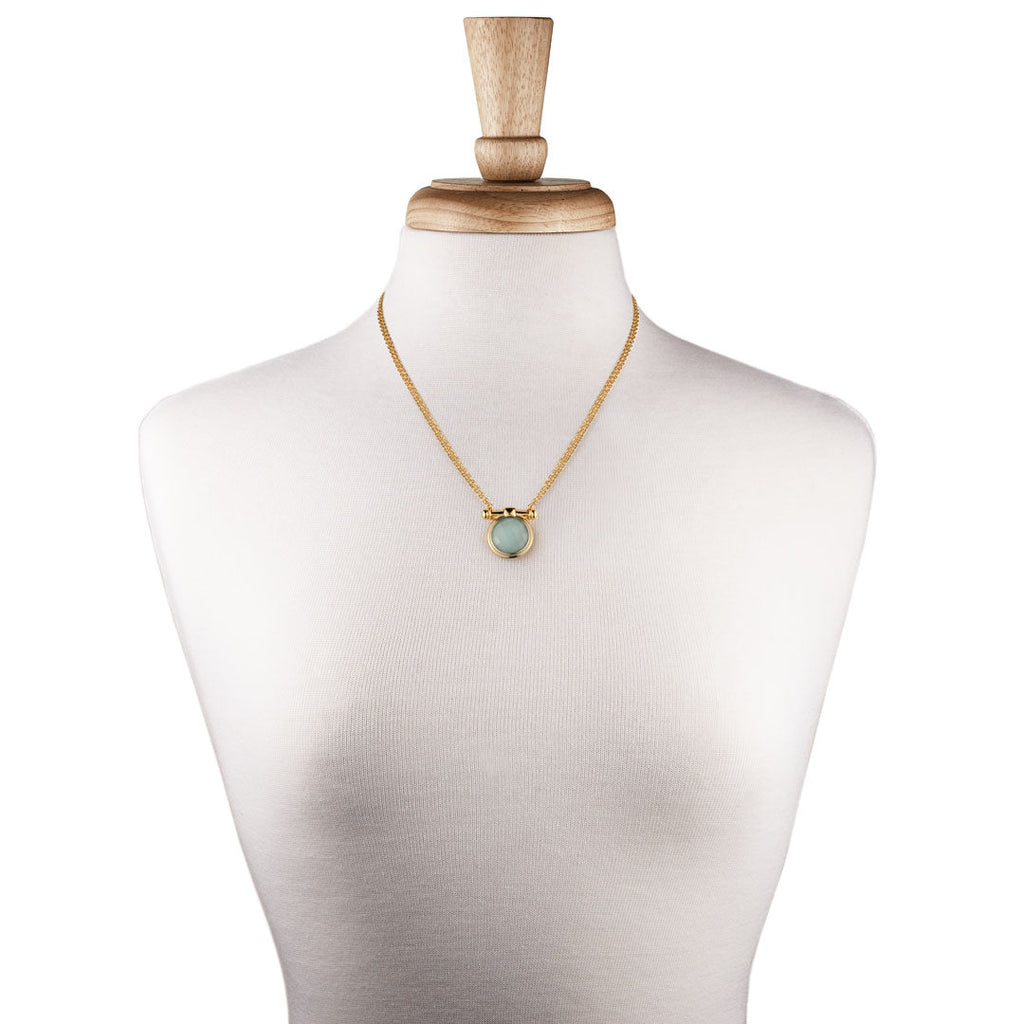 Adele - Aqua Chalcedony Equestrian Horse Bit Necklace in Gold