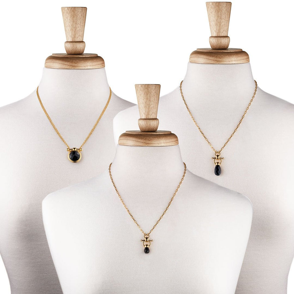Adele - Black Onyx Equestrian Horse Bit Necklace in Gold