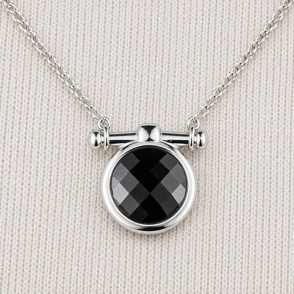 Adele - Black Onyx Equestrian Horse Bit Necklace in Silver