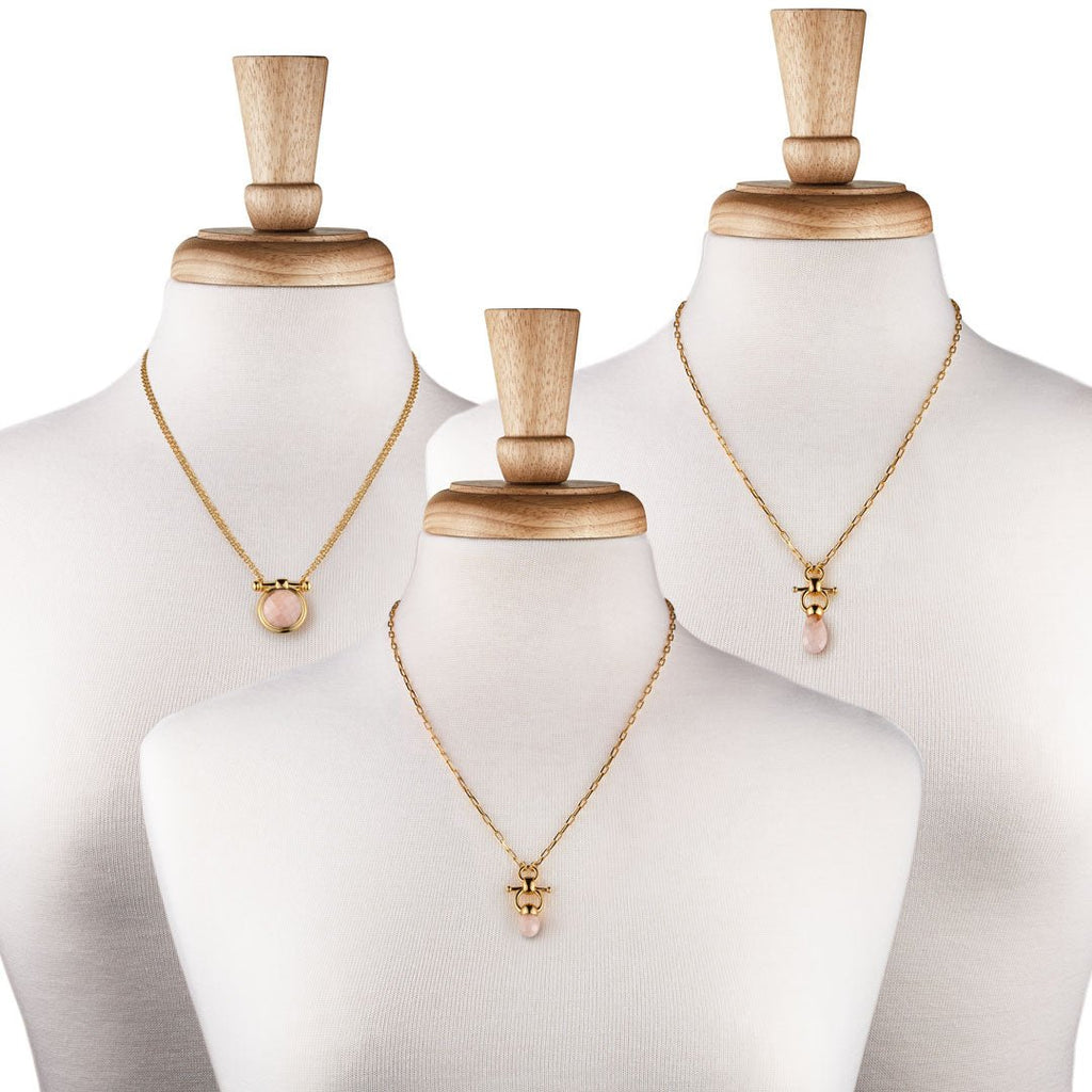 Adele - Rose Quartz Equestrian Horse Bit Necklace in Gold