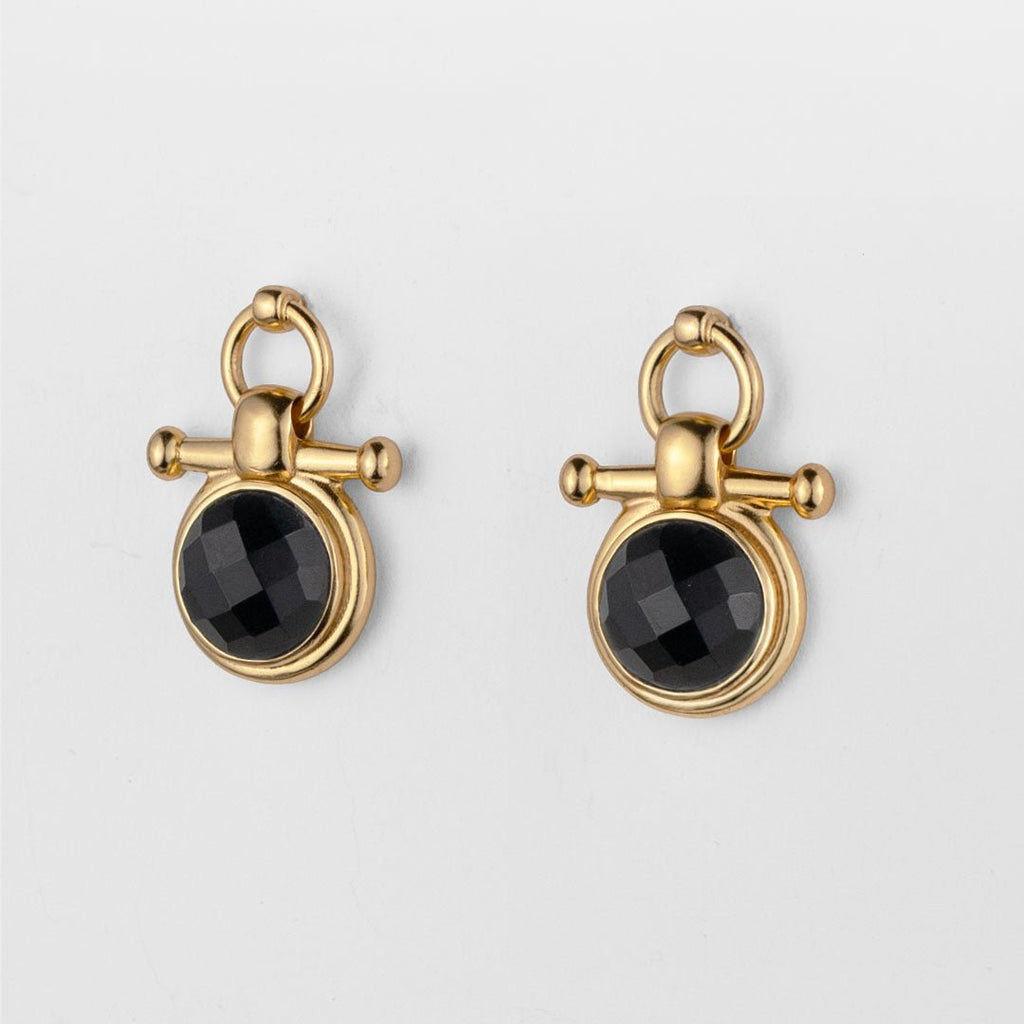 Adele - Black Onyx Equestrian Horse Bit Necklace in Gold