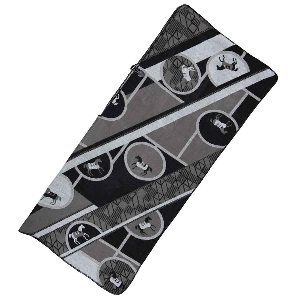 Adina -  Equestrian Motif Shawl in Charcoal Wrap
