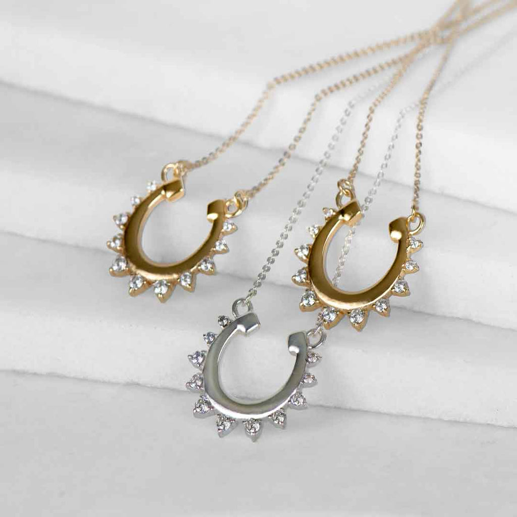 Anola - Diamond Cut Horseshoe Necklace in Silver