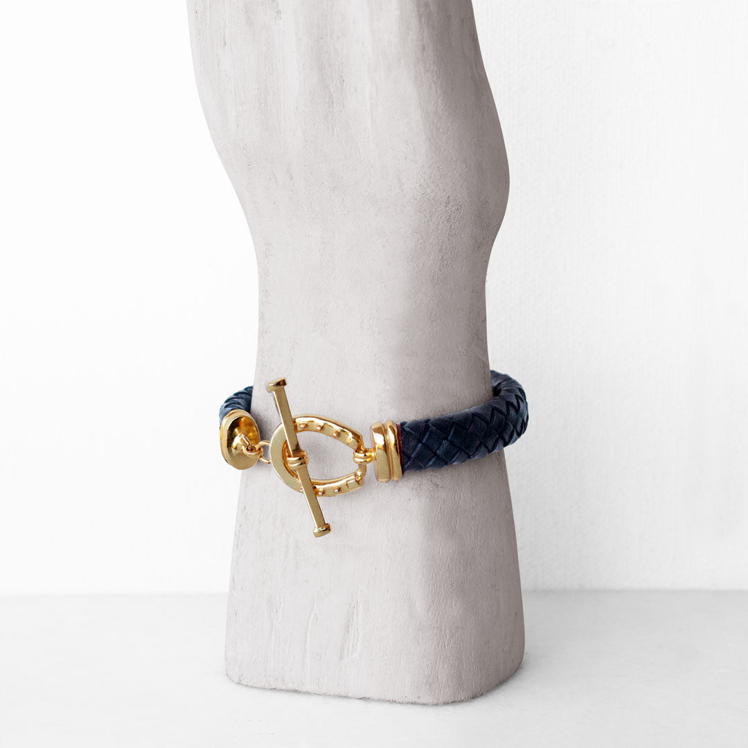 Aristo - 14K Gold Vermeil Black Leather Horseshoe Bracelet