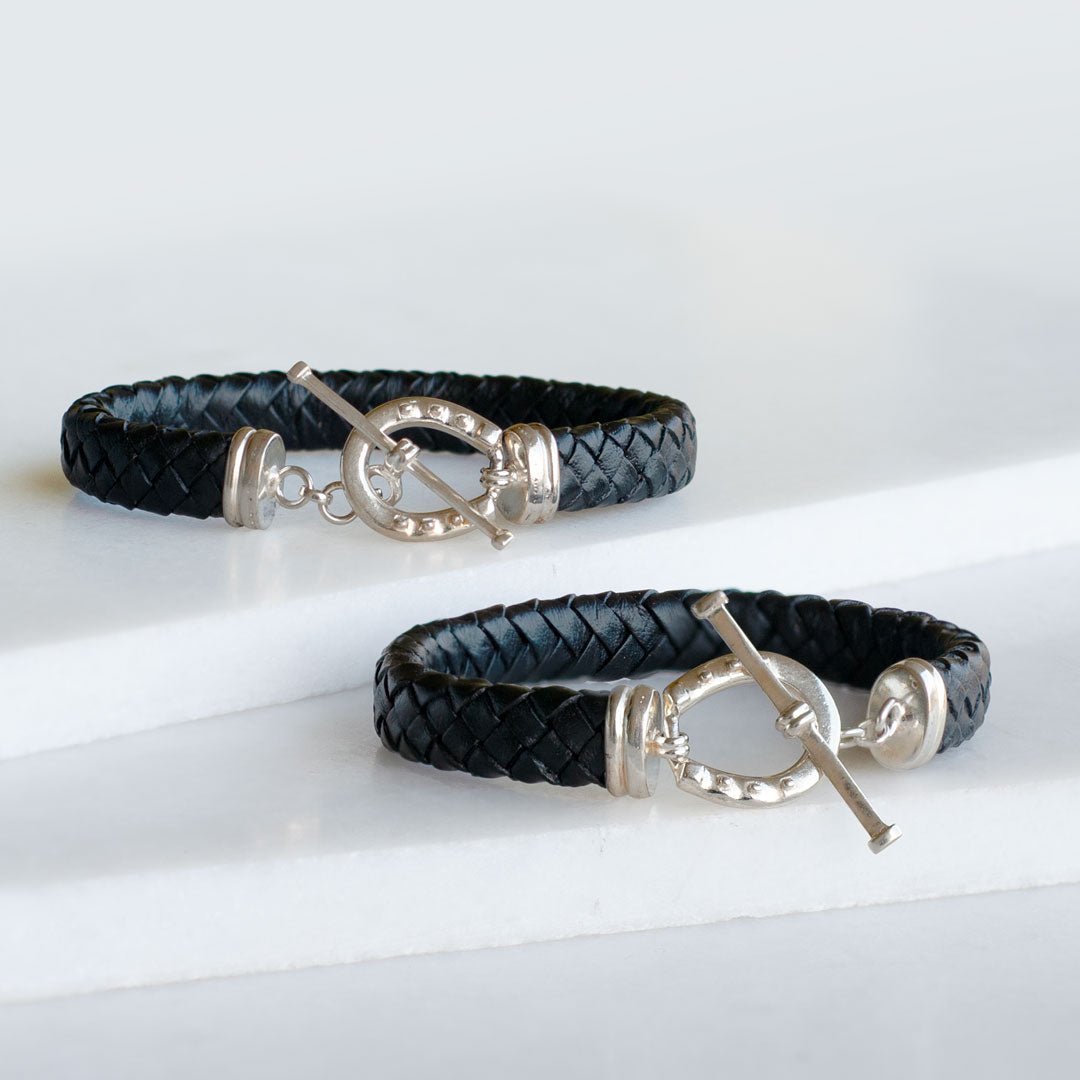 Aristo - Sterling Silver Black Leather Horseshoe Bracelet