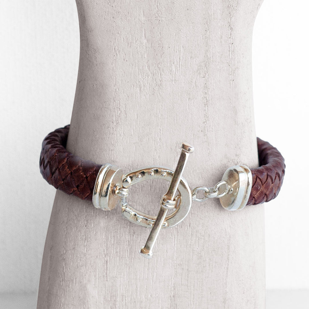 Aristo - Sterling Silver Brown Leather Horseshoe Bracelet