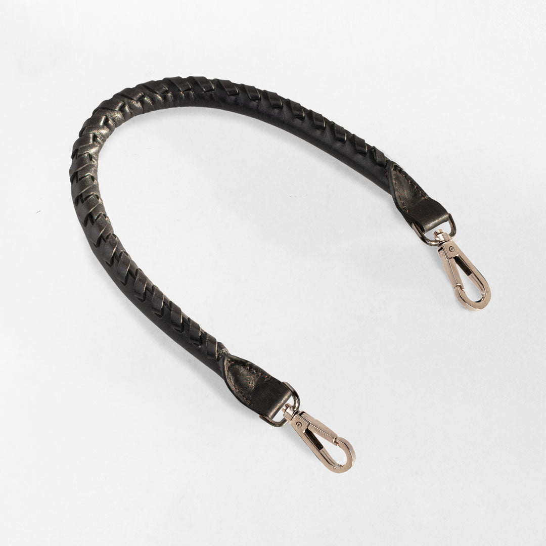 Baseball Stitch Short Strap - Nickel with Black Leather