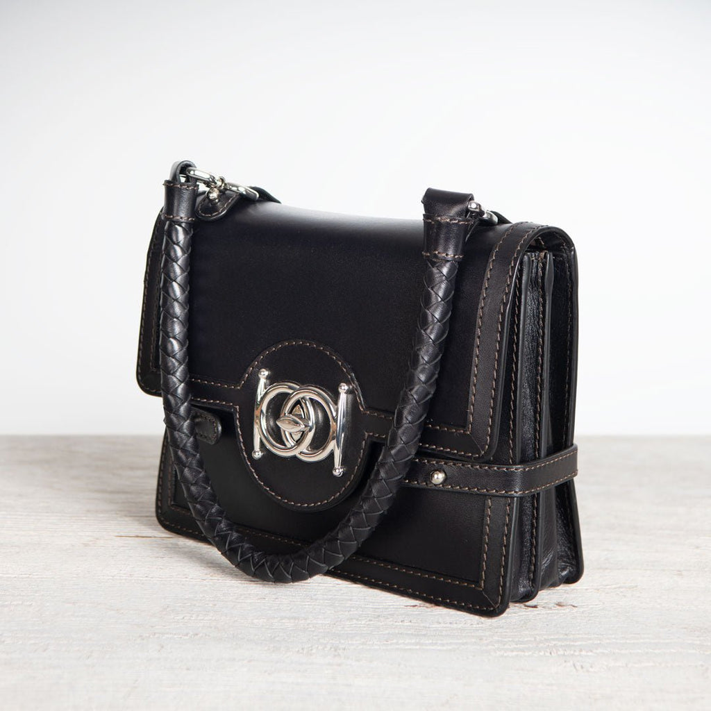 Bella -  Horse Bit Talisman Crossbody Luxury Leather Handbag in Black