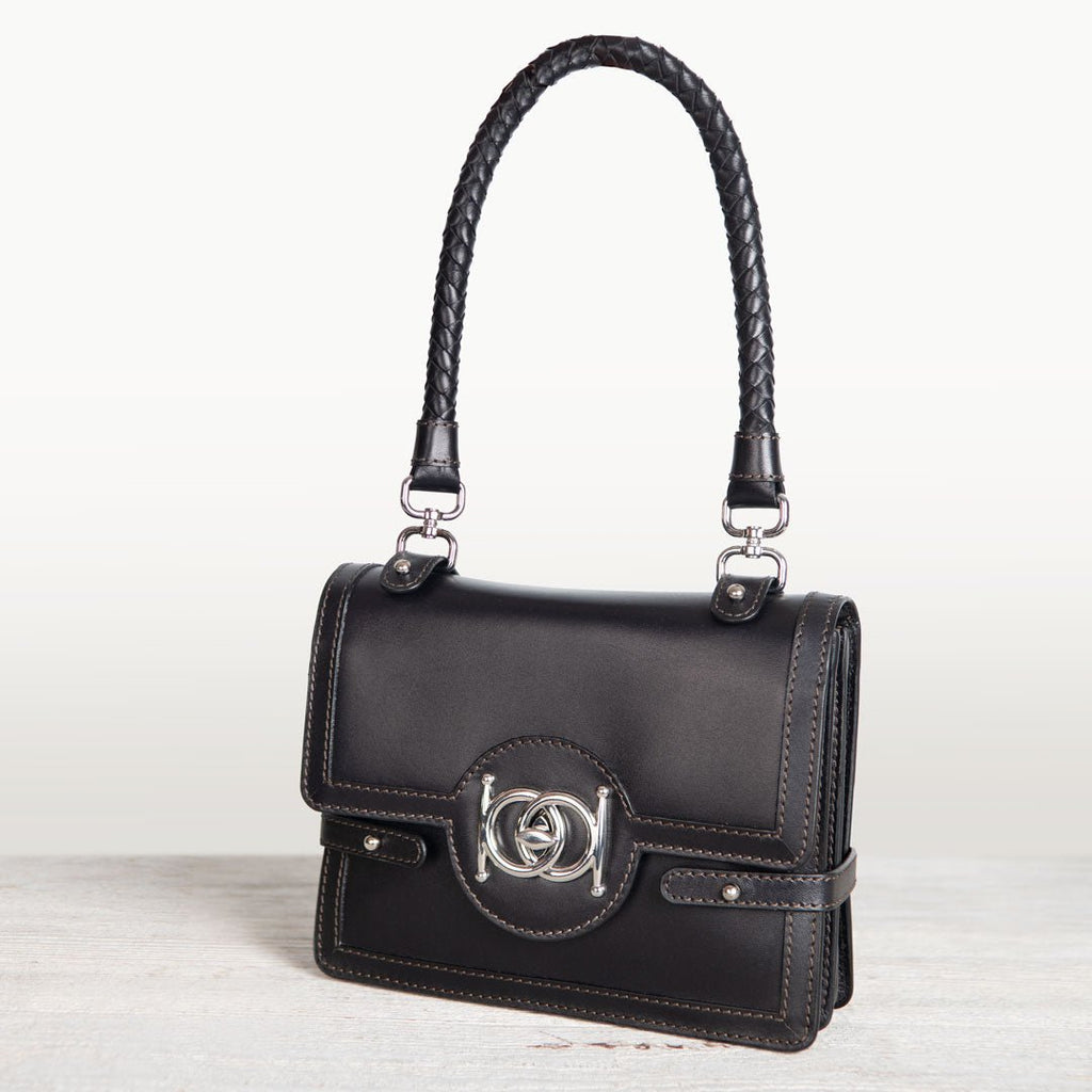 Bella -  Horse Bit Talisman Crossbody Luxury Leather Handbag in Black