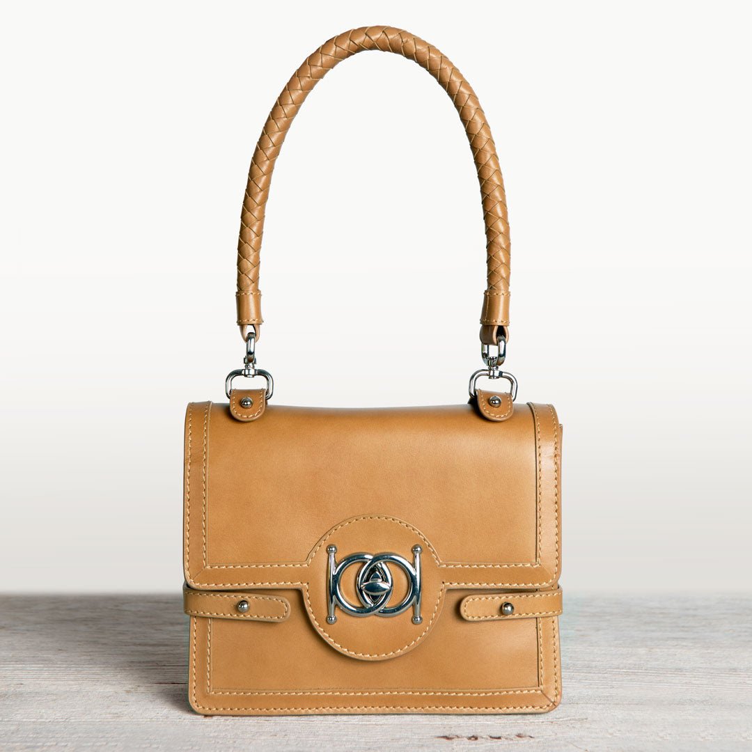 Bella -  Horse Bit Talisman Crossbody Luxury Leather Handbag in Caramel