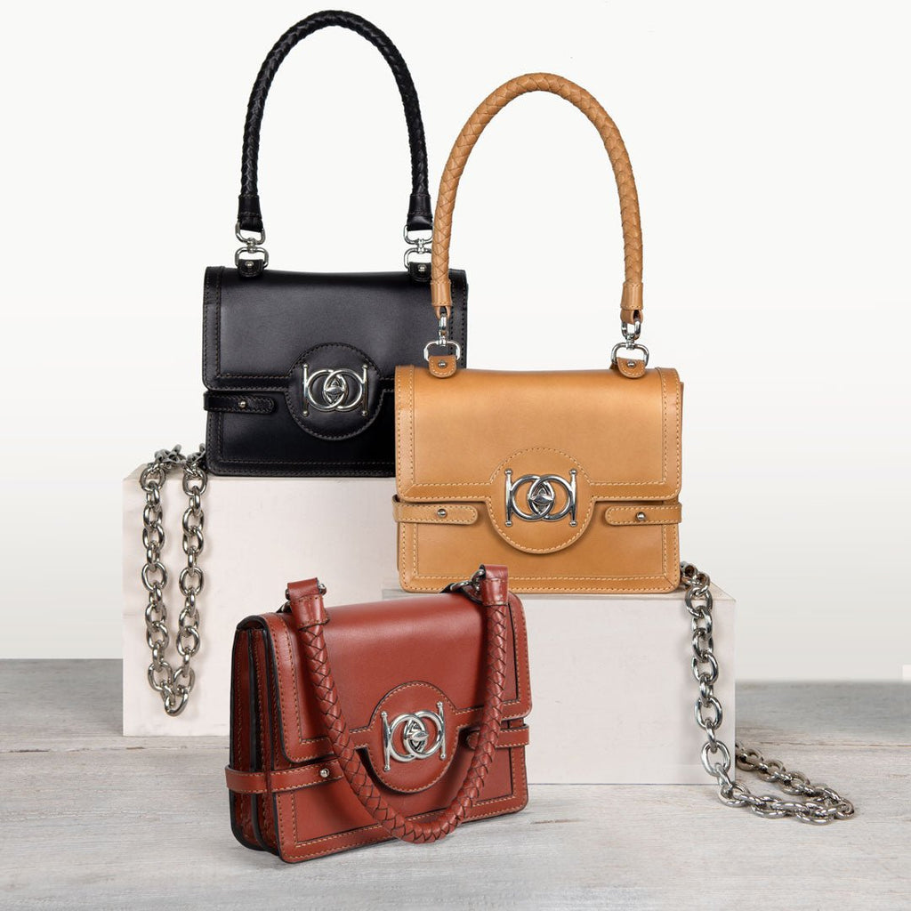 Bella -  Horse Bit Talisman Crossbody Luxury Leather Handbag in Cognac