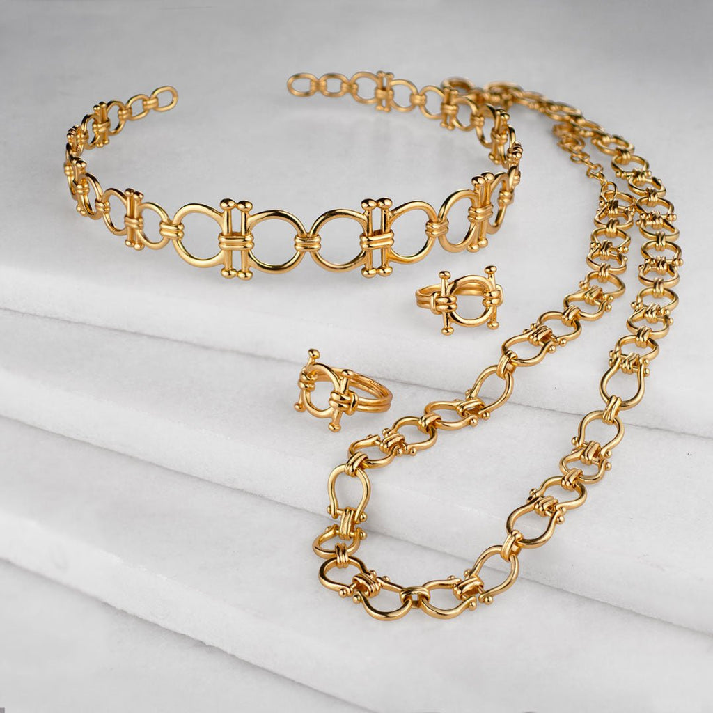 Bocara - Horse Bit Chain Link Equestrian Necklace in Gold