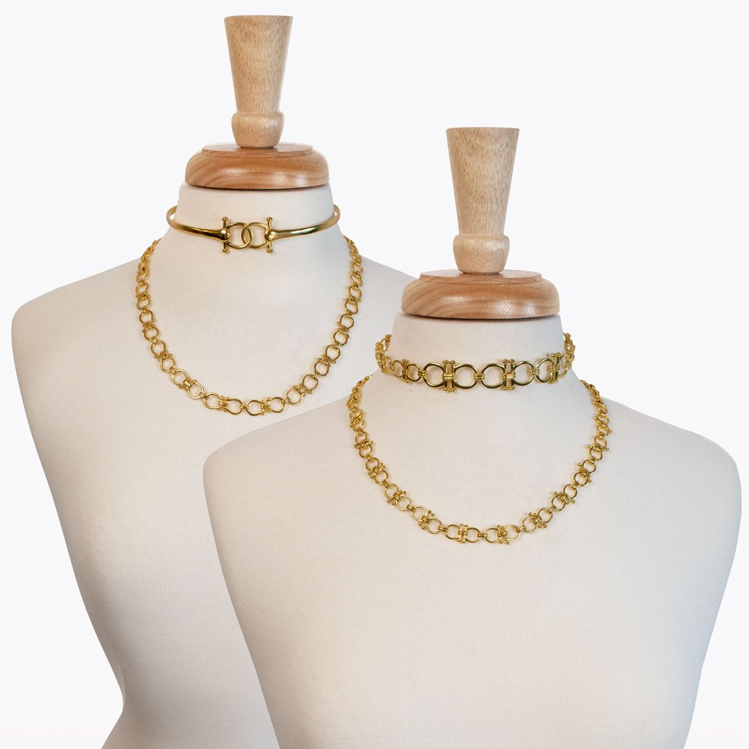 Bocara - Horse Bit Chain Link Equestrian Necklace in Gold