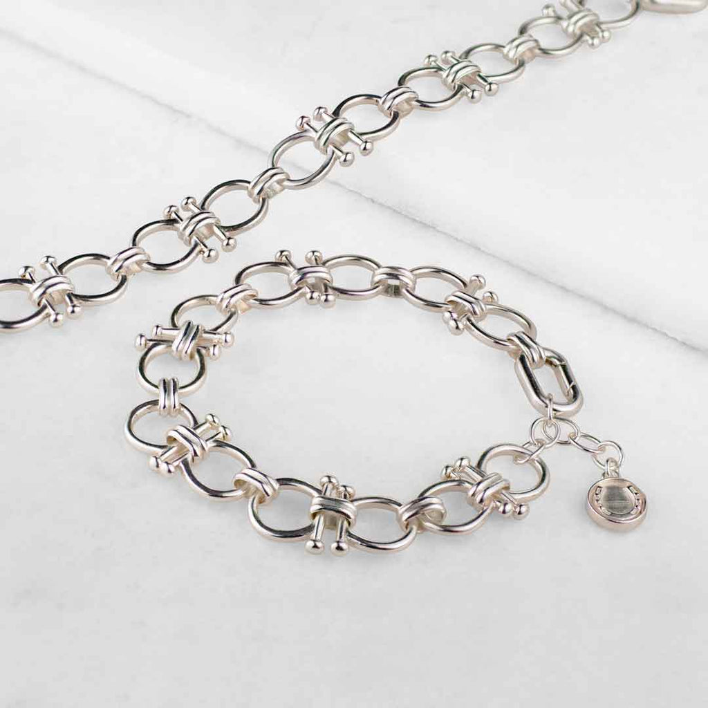 Bocara - Horse Bit Chain Link Equestrian Necklace in Silver