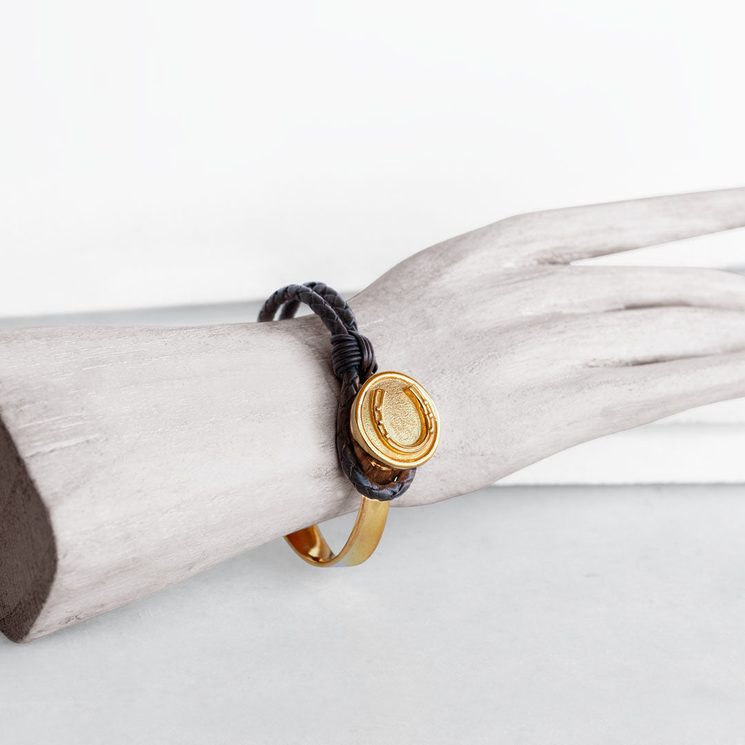 Bosal - Leather laced Horseshoe Bracelet in Black and Gold