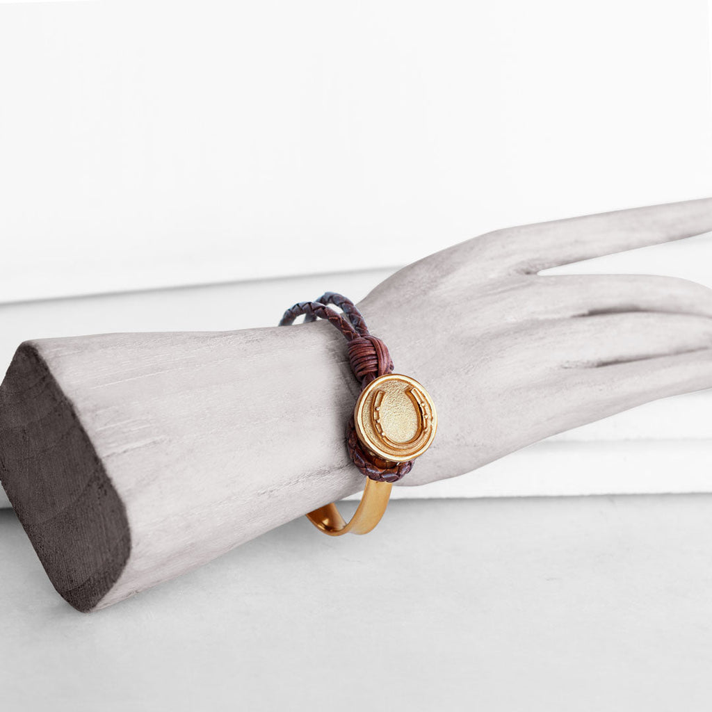 Bosal - Leather laced Horseshoe Bracelet in Brown and Gold