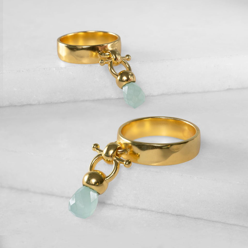 Brio - Aqua Chalcedony Horse Bit Equestrian Ring in Gold