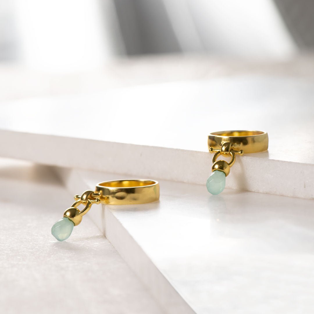 Brio - Aqua Chalcedony Horse Bit Equestrian Ring in Gold