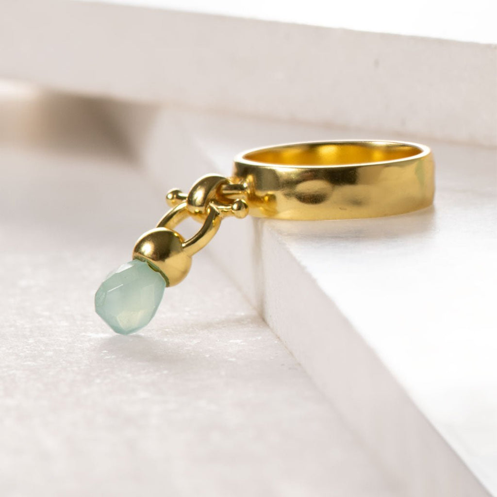 Brio - Aqua Chalcedony Horse Bit Equestrian Ring in Gold