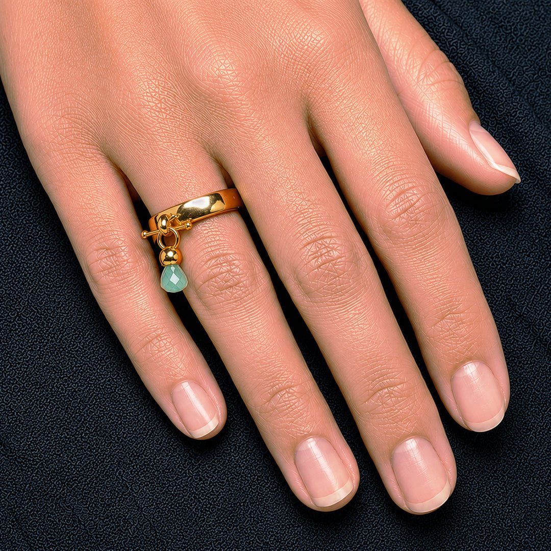Brio - Aqua Chalcedony Horse Bit Equestrian Ring in Gold