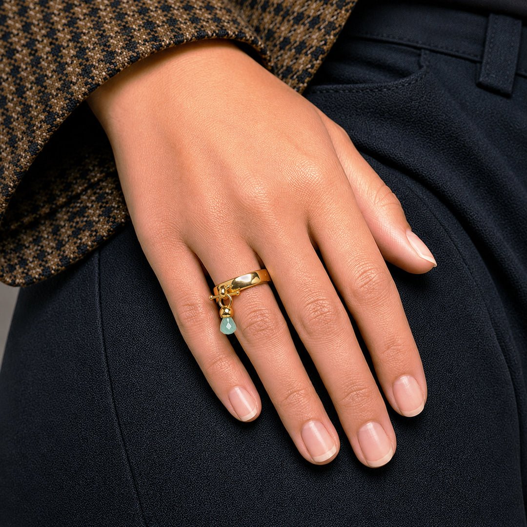 Brio - Aqua Chalcedony Horse Bit Equestrian Ring in Gold